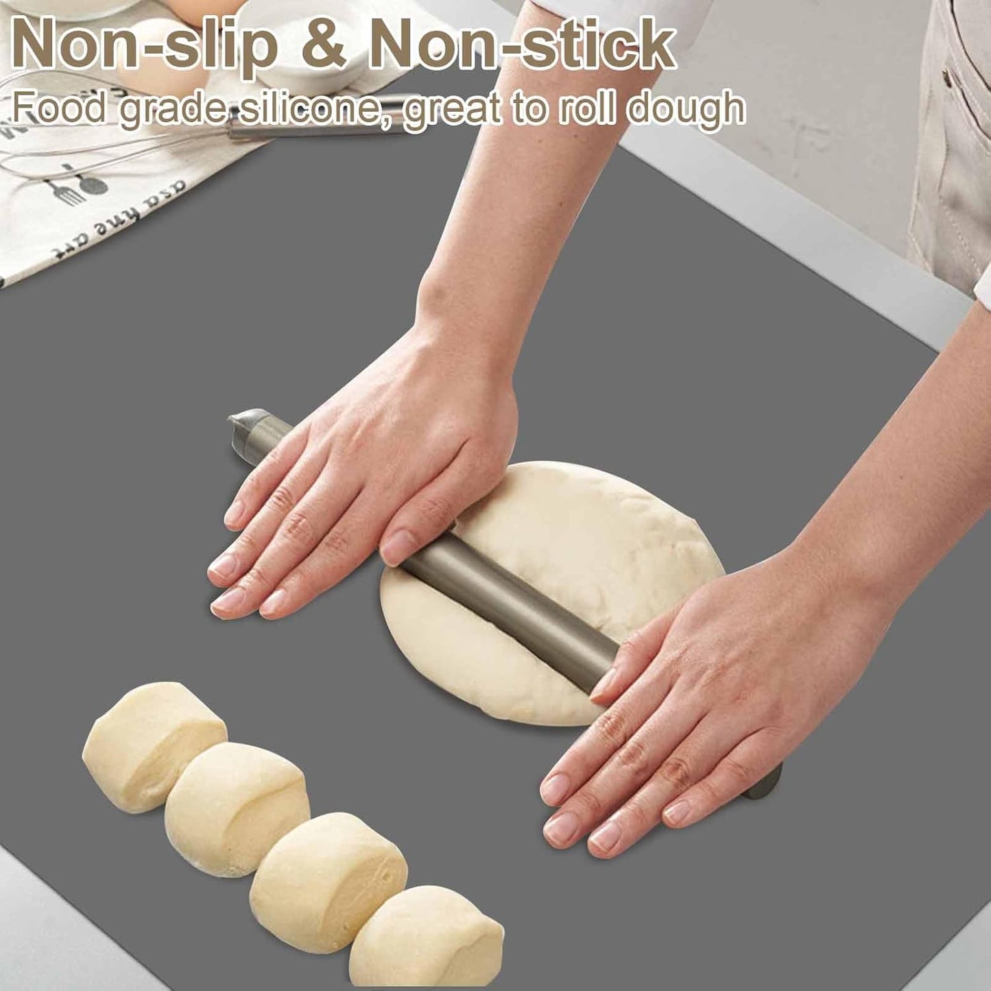 2 Pack 23.62"x15.74"(60cmx40cm) Silicone Kitchen Counter Mats, Heat Resistant Mat, Non-Slip Countertop Protector, Waterproof Nonstick Multipurpose Mat, Light Gray