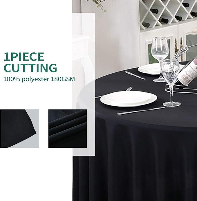 Surmente Black Tablecloth for Round Tables, 108-inch Round Table Cloths for Weddings, Banquets, or Restaurants