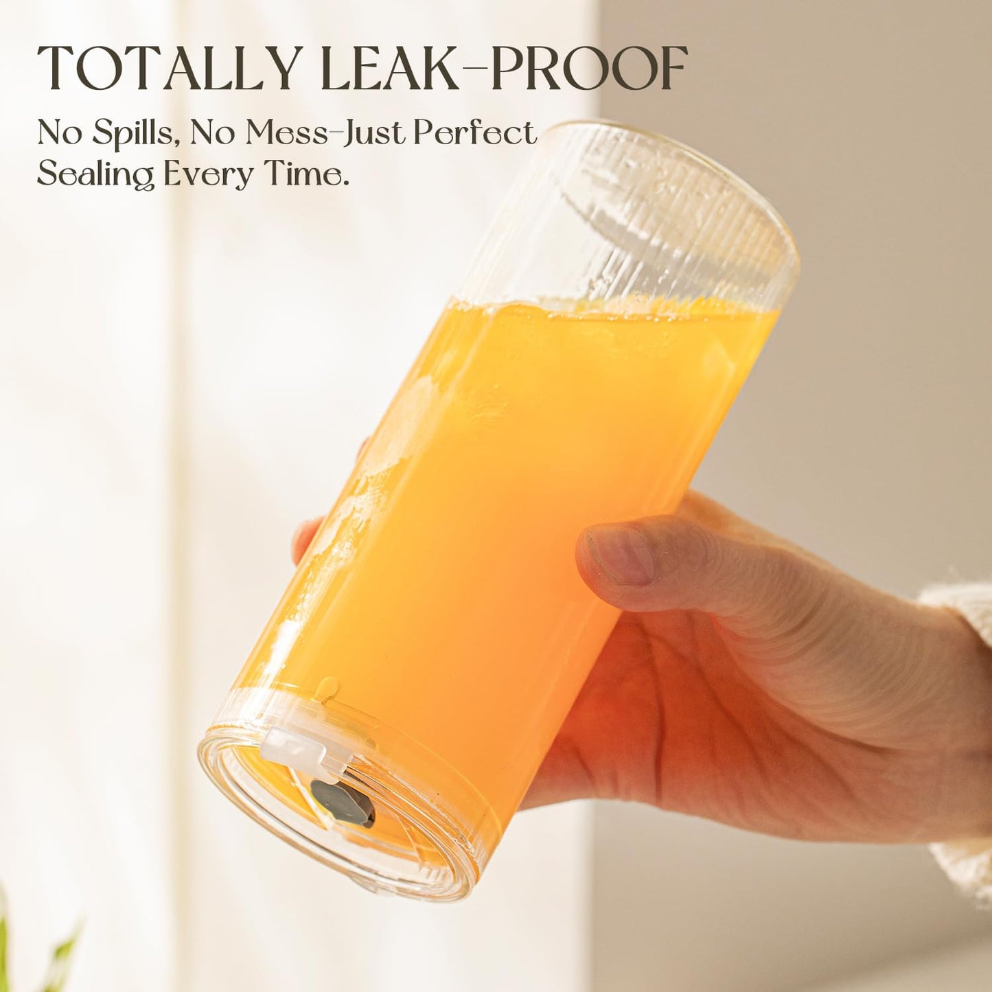 KEMORELA 6-Pack 18oz Ribbed Glass Cups with Lids & Straws – Round Textured Drinking Glasses for Iced Coffee, Bubble Tea, Juice & Smoothies – Reusable Clear Tumblers with Leakproof Lids & Straws