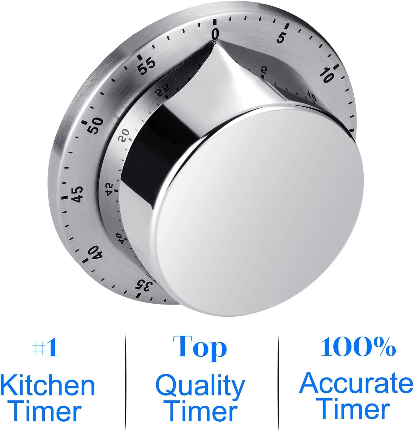 Kitchen Timer, Chef Cooking Timer Clock with Loud Alarm, No Batteries Required, 100% Mechanical - Magnetic Backing, Exquisite Stainless Steel Body - Countdown Reminder - Silver 1Pack
