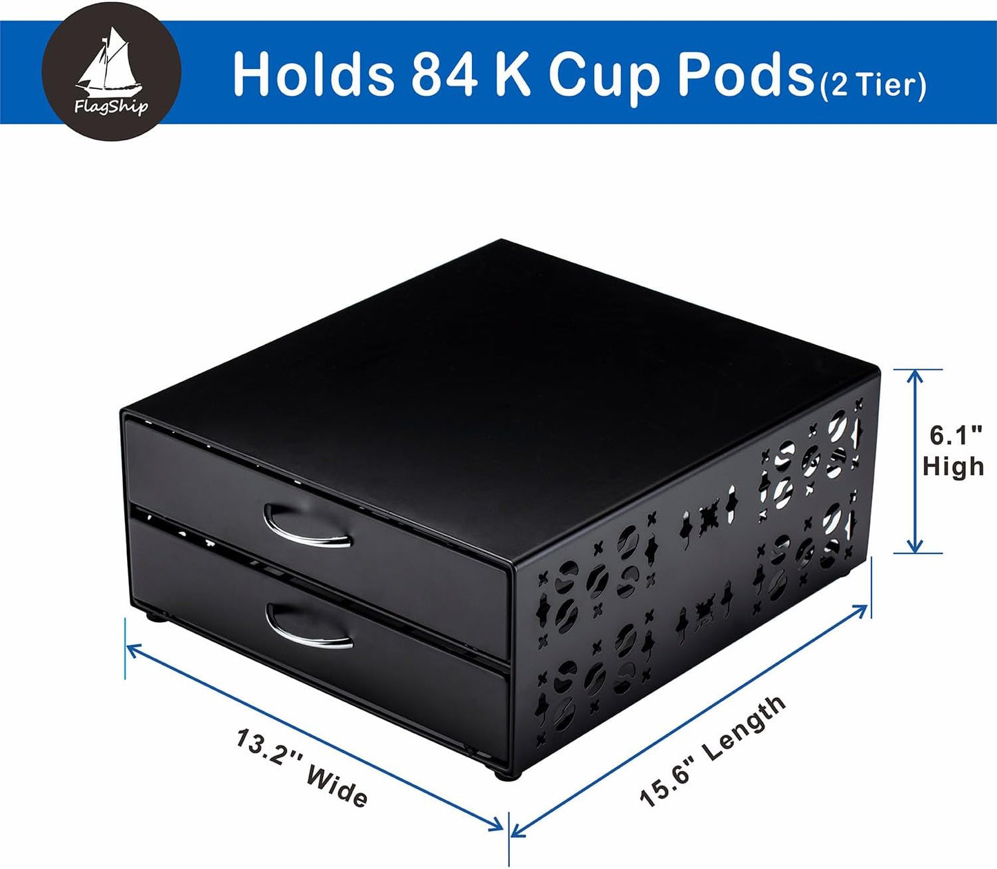 FlagShip K Cup Organizer Drawer 2 Tier Coffee Pod Holder for Keurig Pod Holder Save Space Countertop Kitchen (84 Pods Capacity)