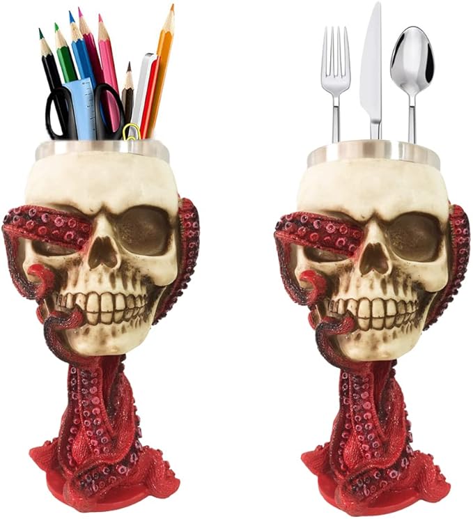 Skull Goblet Chalice Wine Cups Medieval Chalice Skull Cup Stainless Steel 3D Whisky Shot Glasses Realistic Resin Octopus Tentacle Beverage Halloween Drinking Cup Novelty