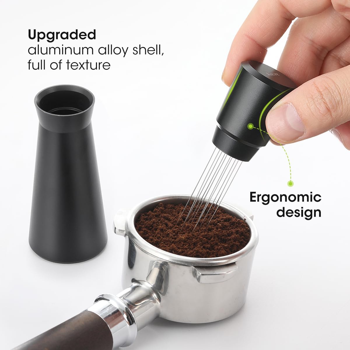 Aieve WDT Tool Espresso, Metal Distribution Tool with 10 x 0.4mm Stainless Steel Needles Espresso Stirrer, Coffee Distributor Aluminum Alloy Handle & Stand with 10 Extra Needle