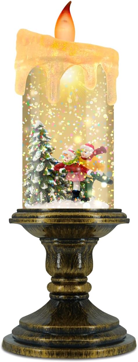 Christmas Flameless Candles, Flickering LED Candles with Timer, Snow Globe Candle Lights for Christmas Decorations