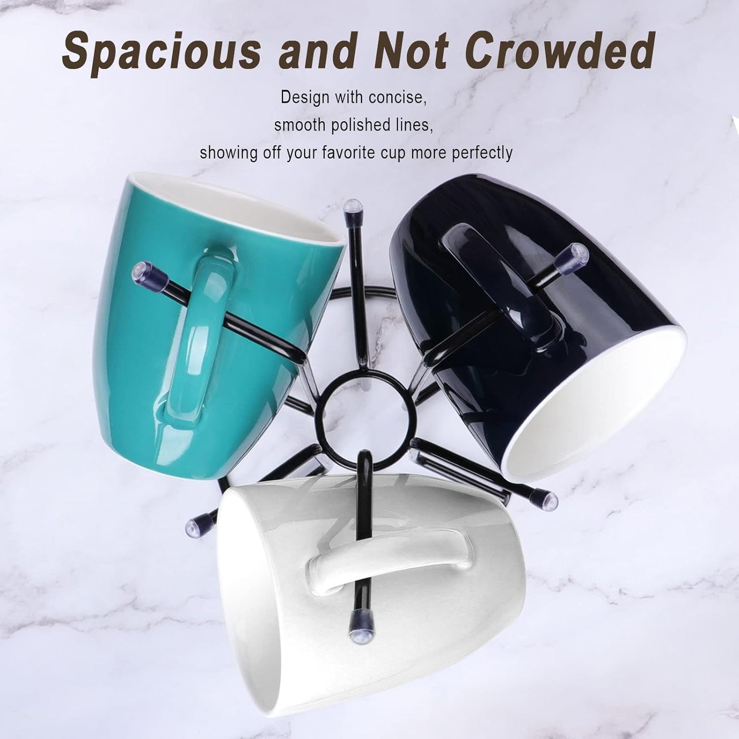 HULISEN Mug Tree for Large Cups, Counter Coffee Mug Holder with 6 Hooks, Metal Coffee Cup Holder Tree, Standing Rack for Countertop, Kitchen Counter Decor, Black