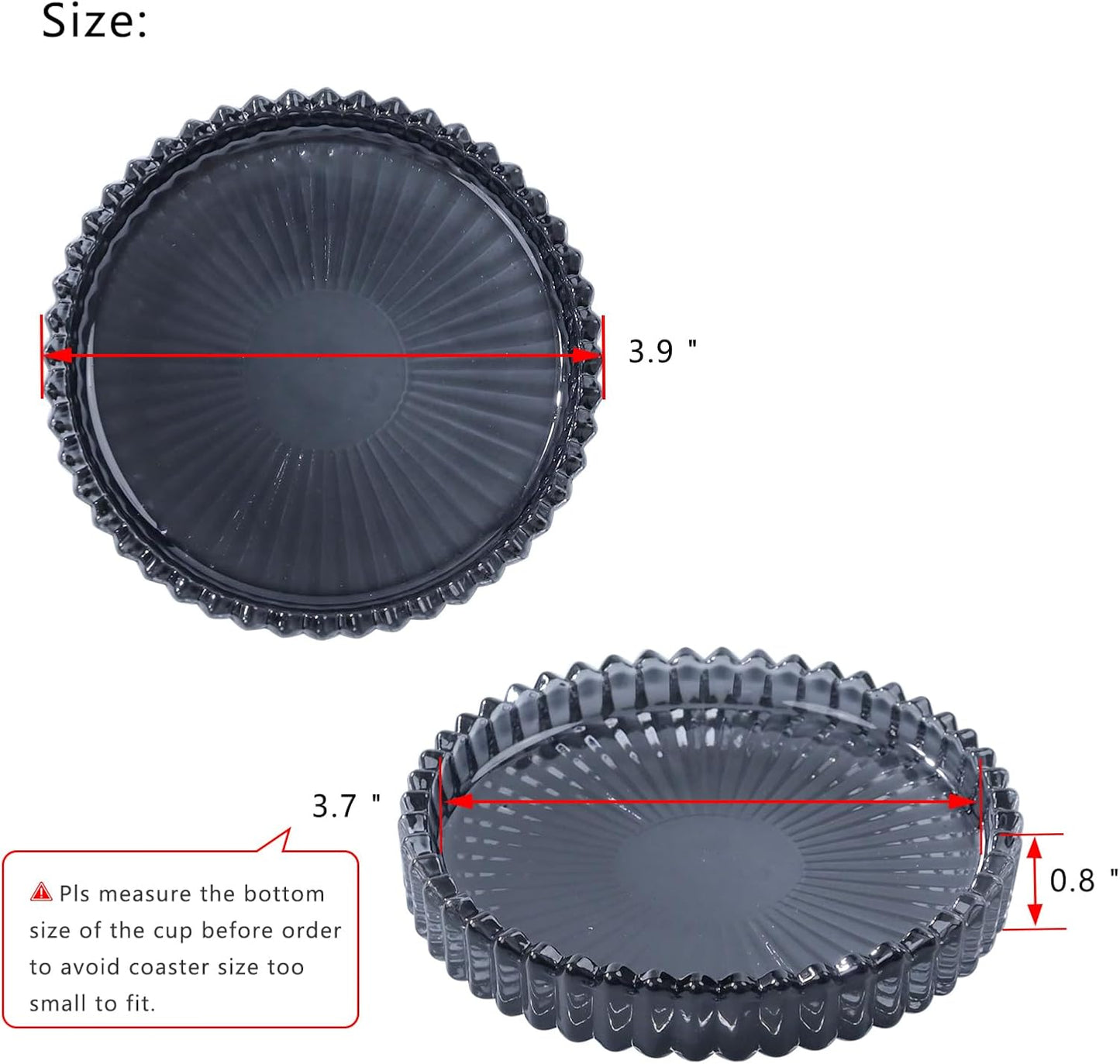 Glass Coaster 6 Pack Round Cup Coasters for Drinks,Crystal Coffee Coaster,Stylish Drink Coasters for Kitchen Bar Dining Room Living Room Office Decor and Jewelry Storage,Gray