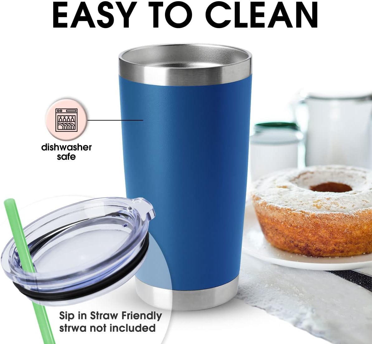 HASLE OUTFITTERS 20oz Tumblers Stainless Steel Mugs with Lid Double Wall Vacuum Insulated Coffee Cups for Cold & Hot Drinks (20oz-Dark Blue, 1 Pack)