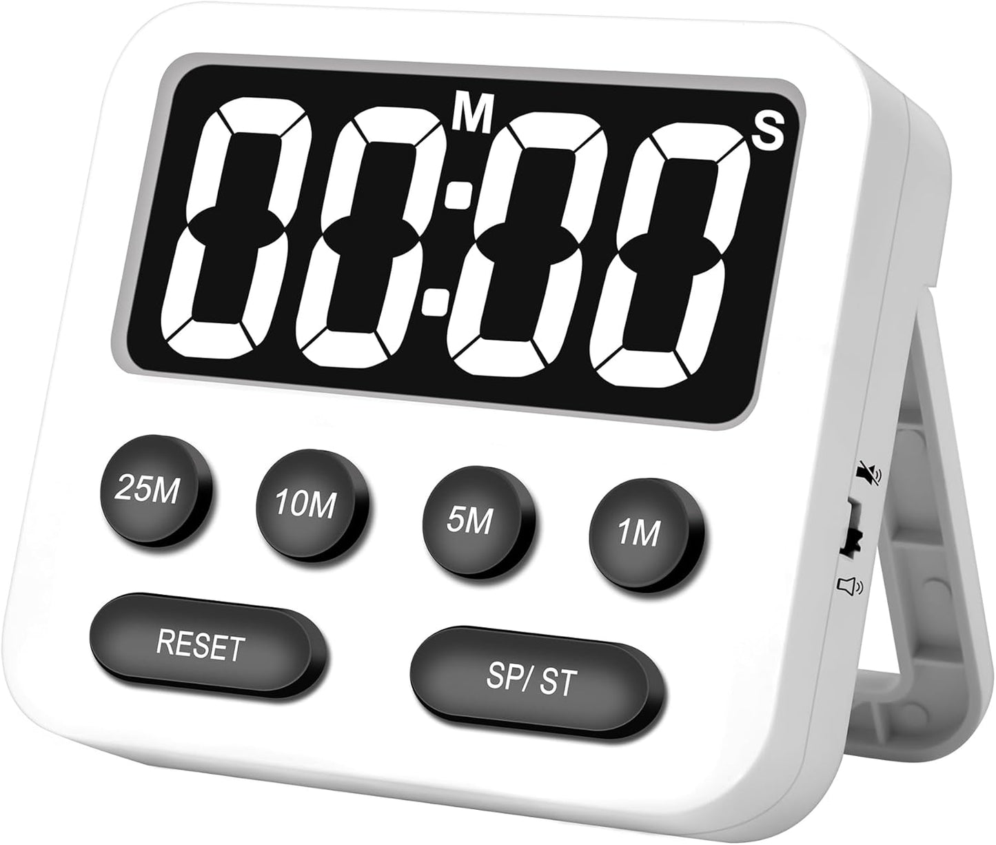 Pomodoro Timer, Digital Productivity Timer with Large Display, Kitchen Timers for Cooking, Settings 1-5-10-25 Minutes, White