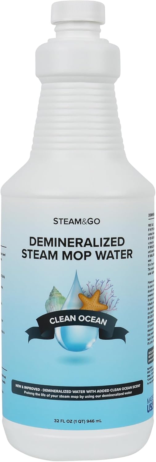 Steam & Go Demineralized Water - Multisurface Cleaner, PVC-Free Ready-to-Use for Mops & Floor Steamers - Ideal for Kitchen, Bathroom, & Home Surfaces - Clean Ocean Scent - 32oz (Pack of 1)
