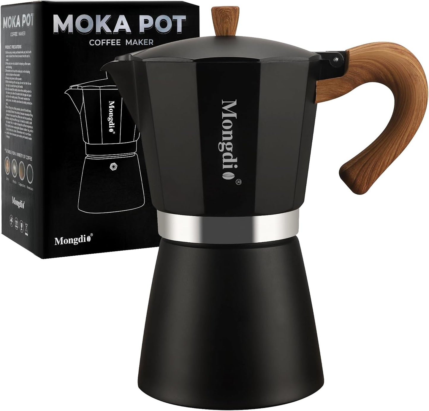 Mongdio Stovetop Espresso Maker Moka Pot, Cuban Coffee Maker Stove top coffee maker Moka Italian Espresso Greca Coffee Maker Brewer Percolator, 12 Espresso Cups, 20 oz - Black