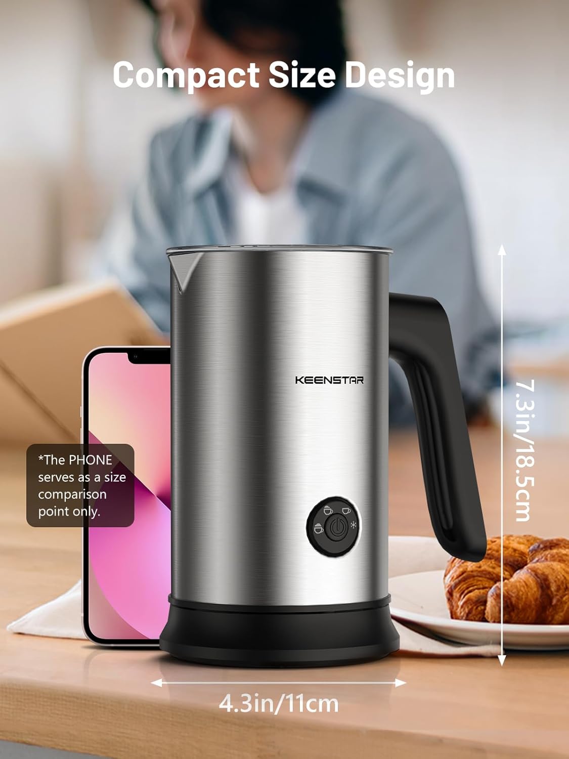 Electric Milk Frother, Automatic Milk Steamer Warm or Cold Foam Maker for Coffee, Cappuccino, Latte, Stainless Steel Milk Warmer with Temperature Controls