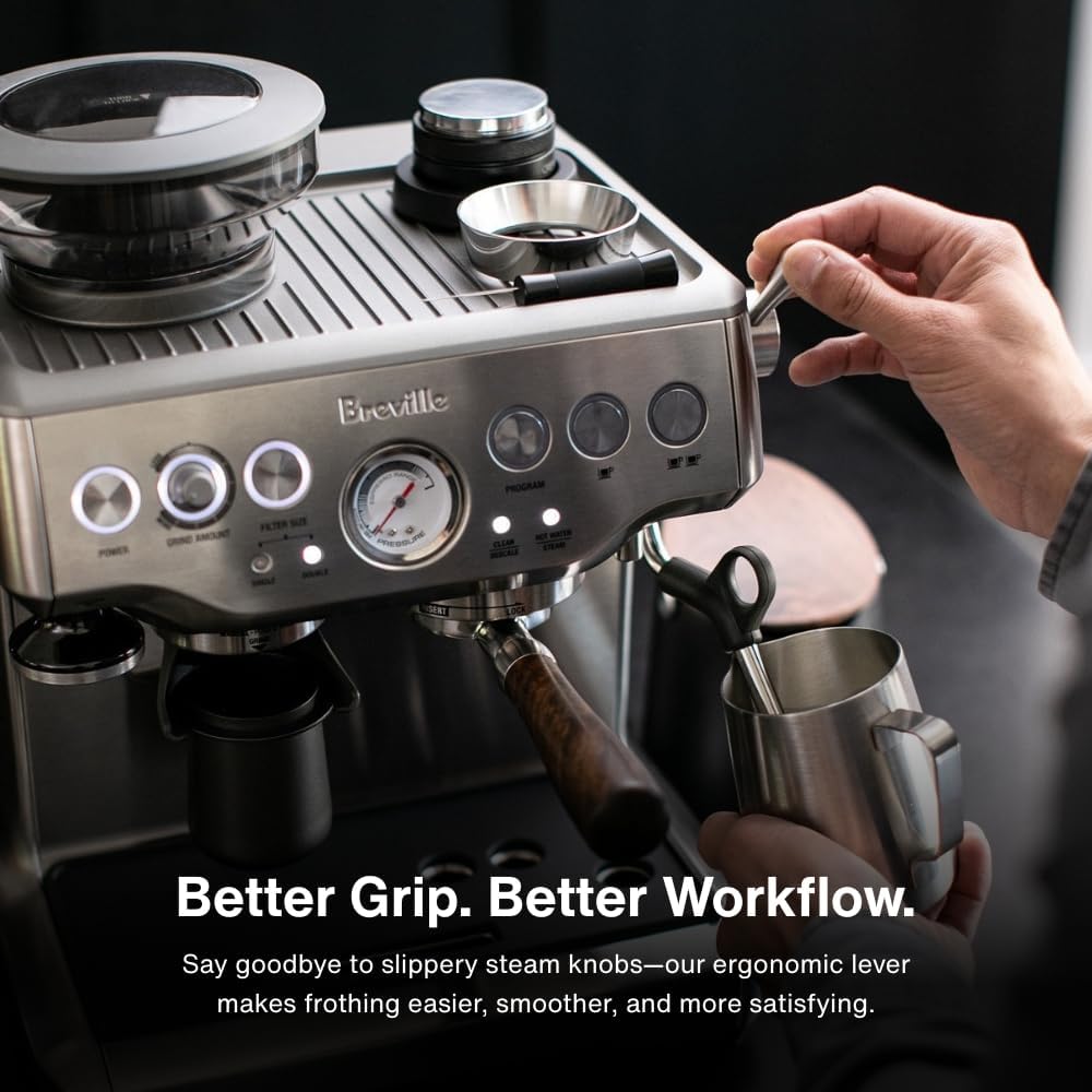 CREMA Coffee Products Replacement Steam Lever for Breville Espresso Machines |Ergonomic Stainless Steel Design|Compatible with Barista Express, Infuser, Barista Pro|Easy Grip|Black/Silver Finish