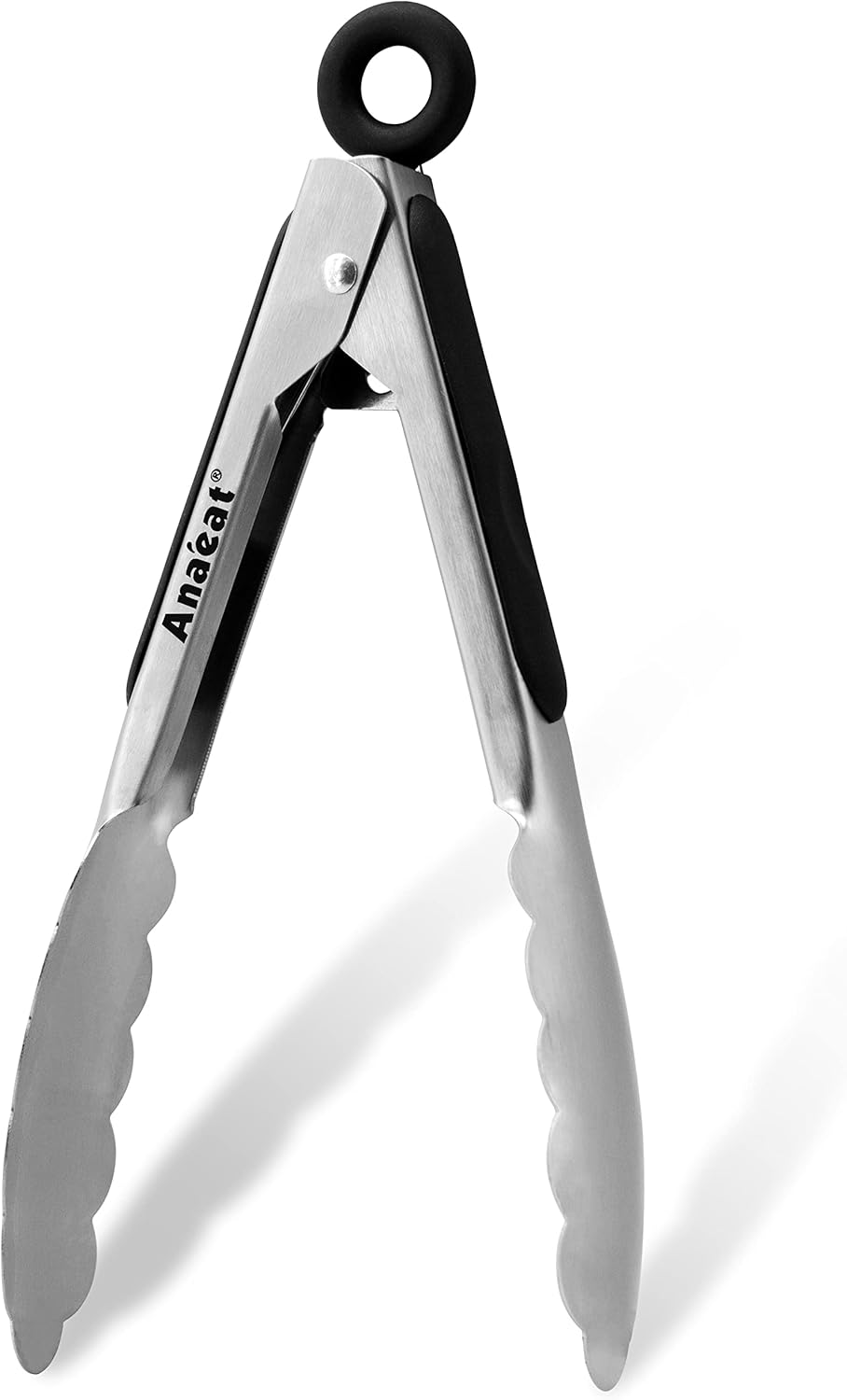 Anaeat 7" Mini Cooking Tong Stainless Steel - Sturdy Coiled Spring Locking Kitchen Food Tong with Non-Slip Silicone Grip for Serving, Cooking, Baking - Heat Resistant up to 480°F (Black)