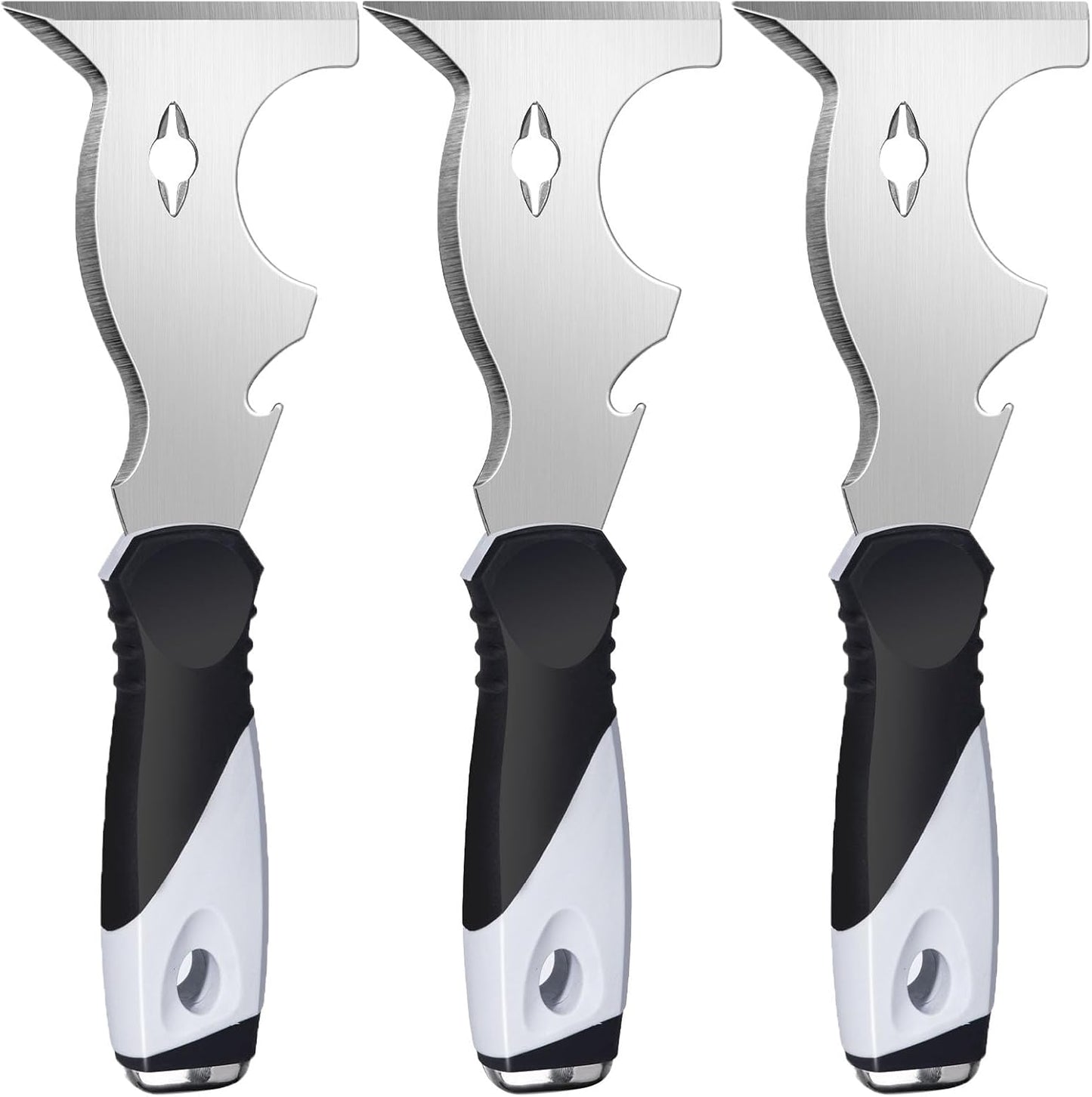 Mister Rui Paint Scraper, 3 Pack Multi Use Paint Tools Putty Knife 10 in 1, Paint Scraper Tools for Painting, Metal Scraper with Hammer End, Taping Knife, Spackle Tool