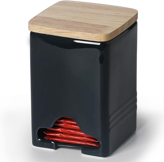 Ceramic Tea Bag Storage Organizer Caddy Holder with Lid (Navy)