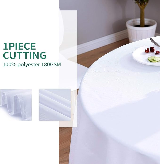 Surmente White Tablecloth for Round Tables, 108-inch Round Table Cloths for Weddings, Banquets, or Restaurants