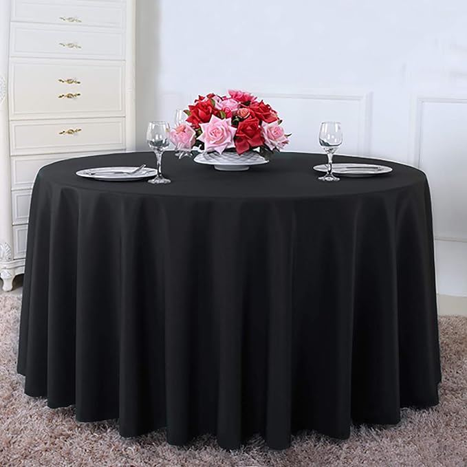 Surmente Black Tablecloth for Round Tables, 90-inch Round Table Cloths for Weddings, Banquets, or Restaurants