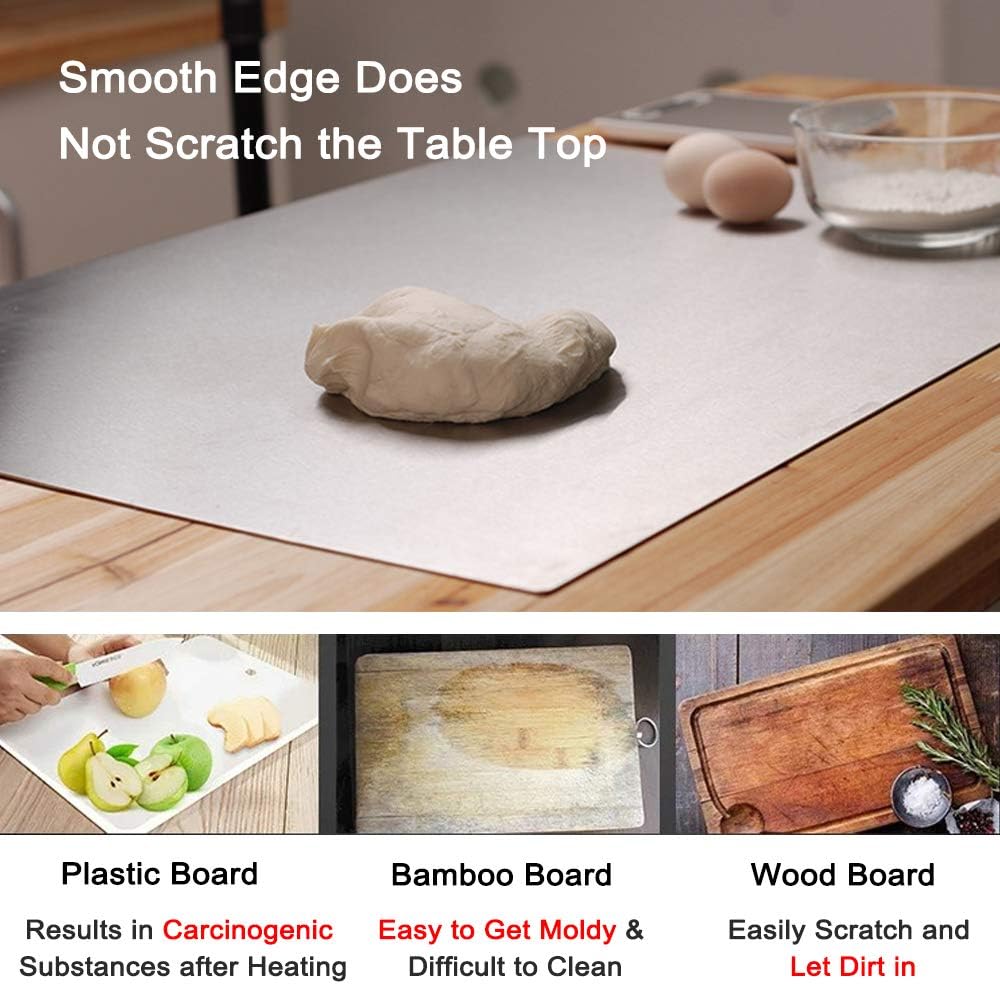 LandHope Large Cutting Board 304 Stainless Steel Cutting Board Metal Baking Mat Non Stick Thick Board Cutting Fruit Vegetable Meat Kneading Rolling Bread Pizza Biscuits Dough Sturdy Kitchen
