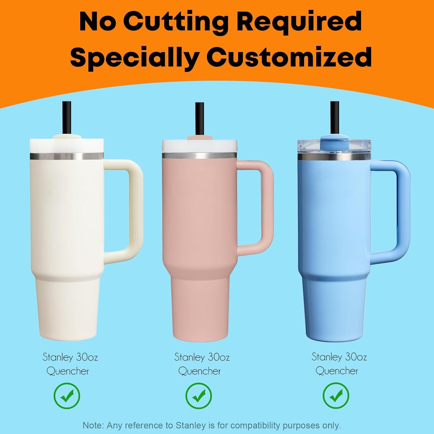 ALINK Black Replacement Straws for Stanley 30 oz Tumbler, DISHWASHER SAFE, 6 Pack Reusable Plastic Straws Compatible with 30oz Stanley Adventure Quencher Cups, Plus Brush