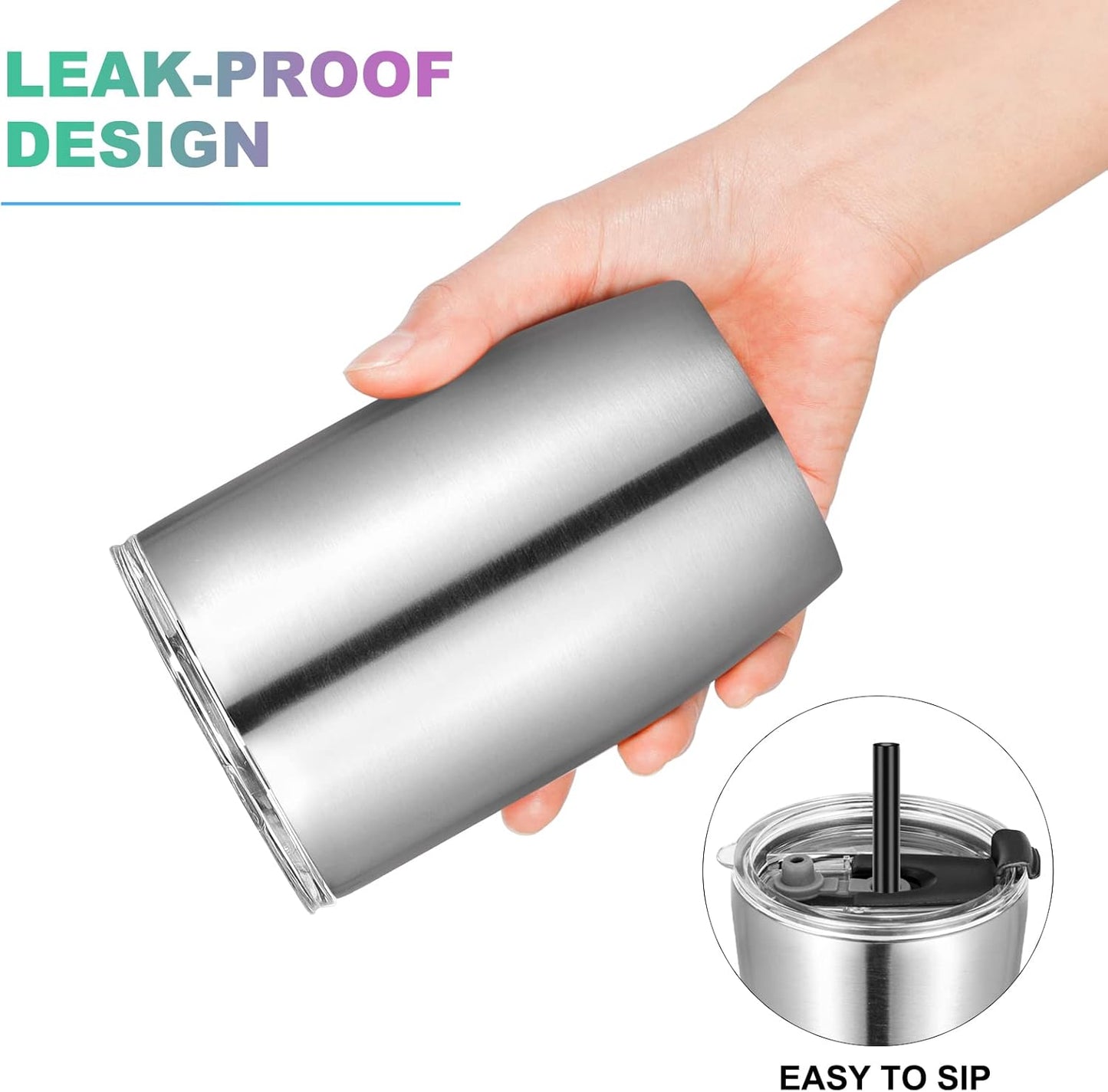 VEGOND Stainless Steel 12 oz Tumblers bulk Vacuum Insulated Double Wall Travel Tumbler with Lid and Straw Reusable Tumbler, Stainless 1 Pack