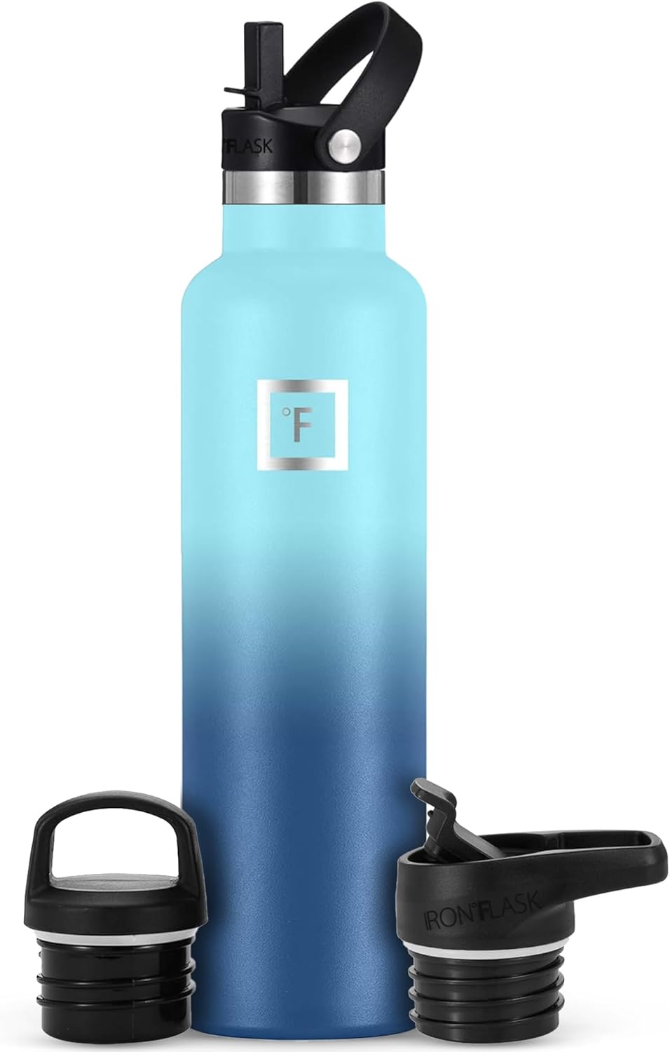 IRON °FLASK Camping & Hiking Hydration Canteens - 3 Lids (Narrow Straw Lid) Leak Proof Vacuum Insulated Stainless Steel - Hot & Cold Double Walled Sports Water Bottle - Blue Waves, 24 Oz