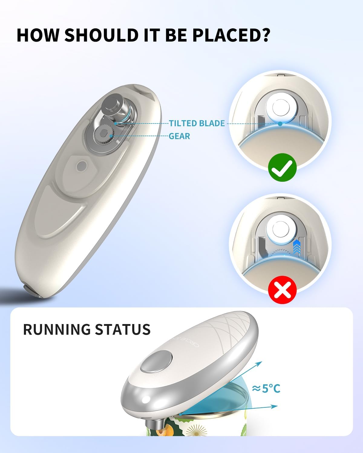 CIRCLE JOY Electric Can Opener, One-Touch Automatic Can Opening with Smooth Edges, Food Safety Handheld Battery-Operated Can Opener for Kitchen and Seniors,Silver