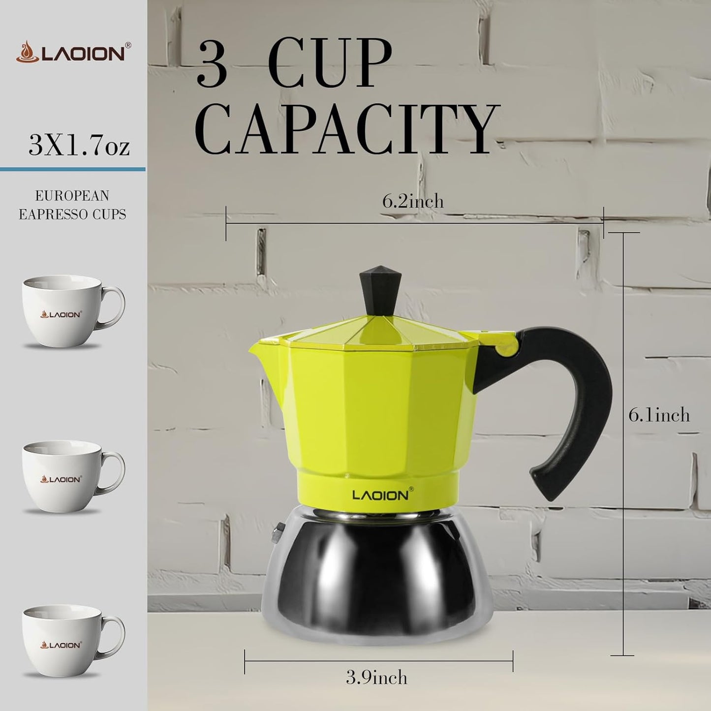 Stovetop Espresso Maker, 3Cup Moka Pot, Espresso Machine Compatible with Induction Cooktops, 150ml Stainless Steel & Aluminum Cuban Coffee Maker for Cafetera Cubana, Green