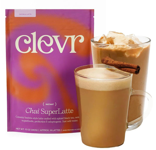 Clevr Blends Chai Tea Latte, Instant Superfood Powder Blend with Oat Milk, Lion’s Mane, Reishi Mushroom, Black Tea, Organic Spices, Coconut Cream, Ashwagandha, Oprah’s Favorite Things 2022 (14 Lattes)
