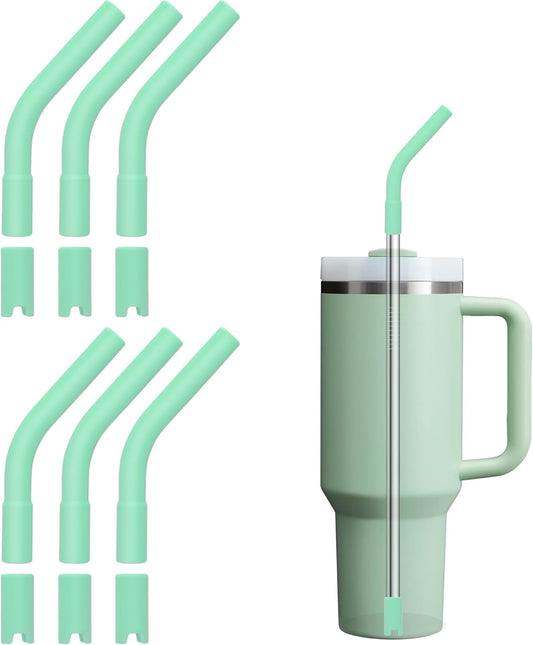 6Pcs Silicone Straw Tips, Reusable Rubber Straw Tips for Metal Straws and Other 0.31Inch (8MM Outdiameter) Straws, Fit for Stanley Cup Tumbler (Mint Green)