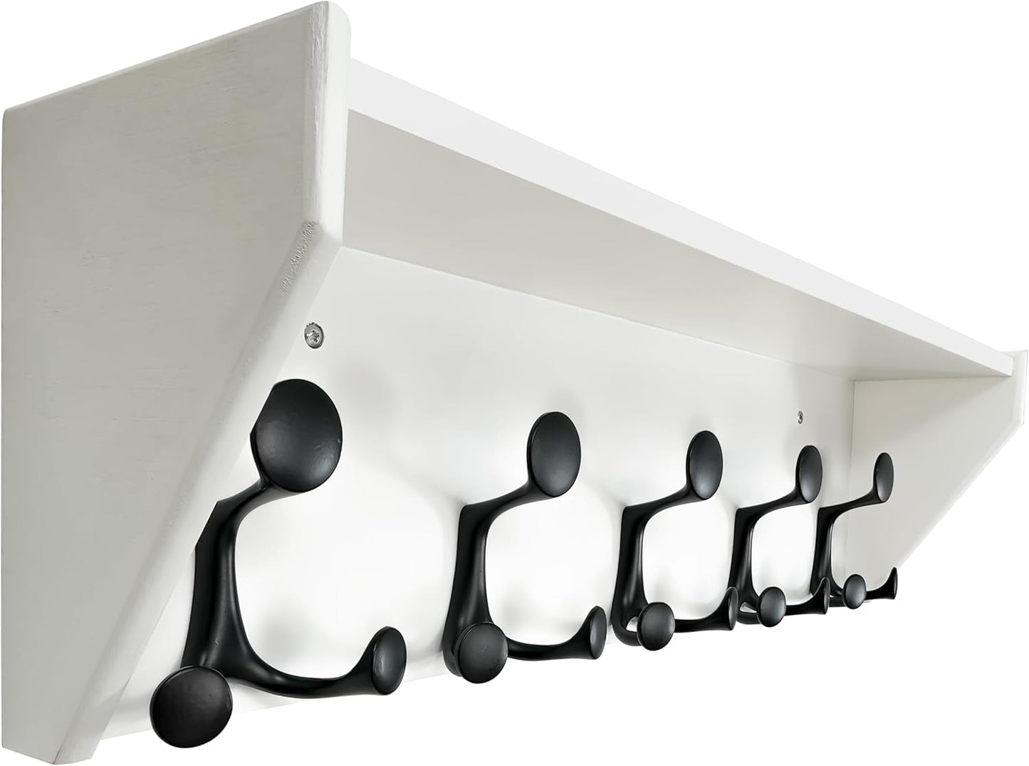 SKOLOO Wall Shelf with Hooks, 24-Inch White Coat Rack Wall Mount with Shelf Organizer - Lightweight & Sturdy, 5 Tri Hooks - Perfect for Entryway, Hallway, Living Room, Bedroom, Mudroom