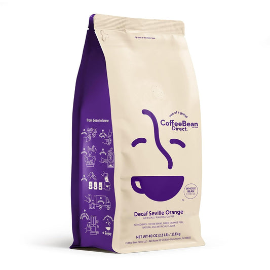 Coffee Bean Direct Decaf Seville Orange Flavored, Whole Bean Coffee, 2.5 Pound Bag