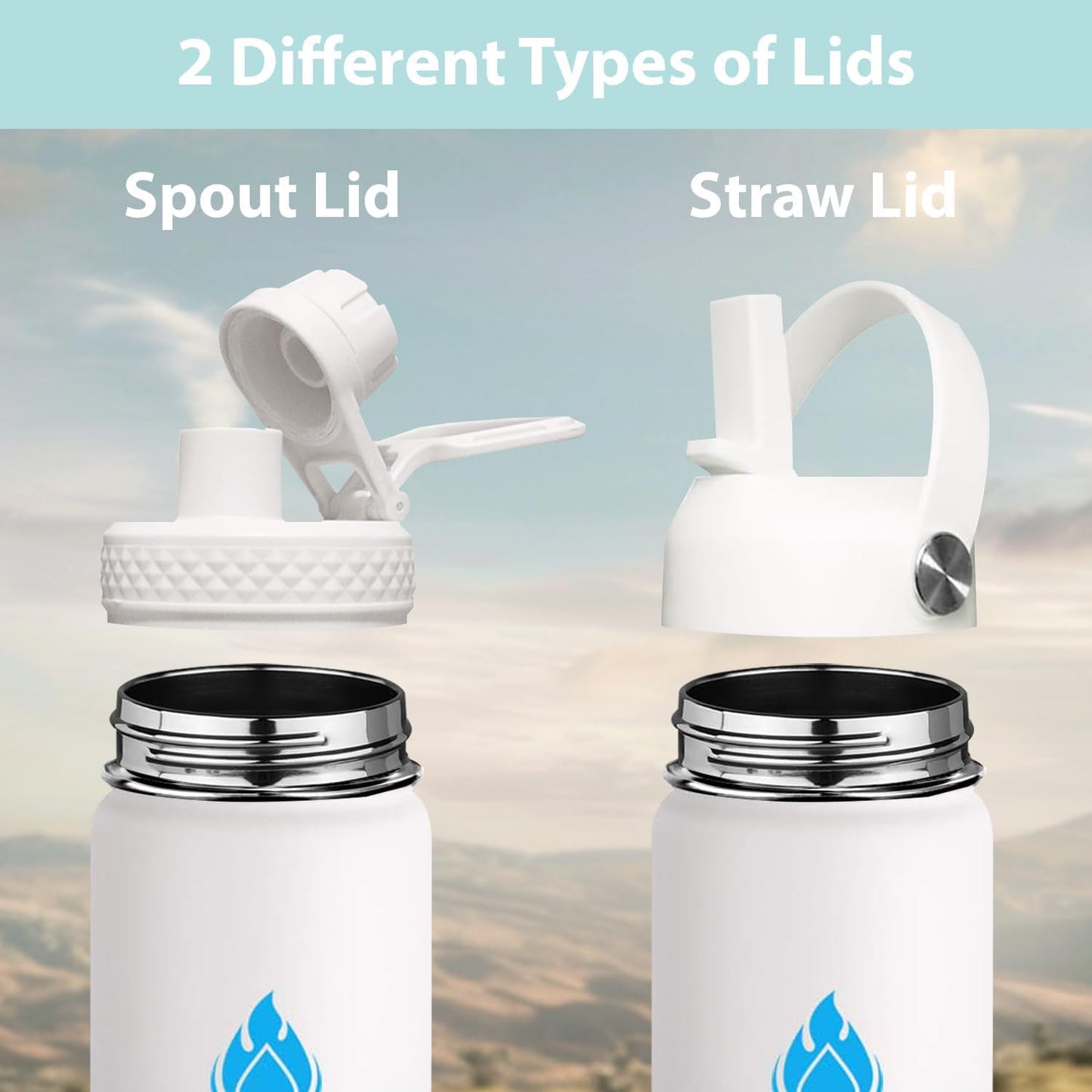 SENDESTAR Stainless Steel Wide Mouth Water Bottle 24oz Double Wall Vacuum Insulated Leak Proof Bottle with New Flex Straw Lid & Spout Lid