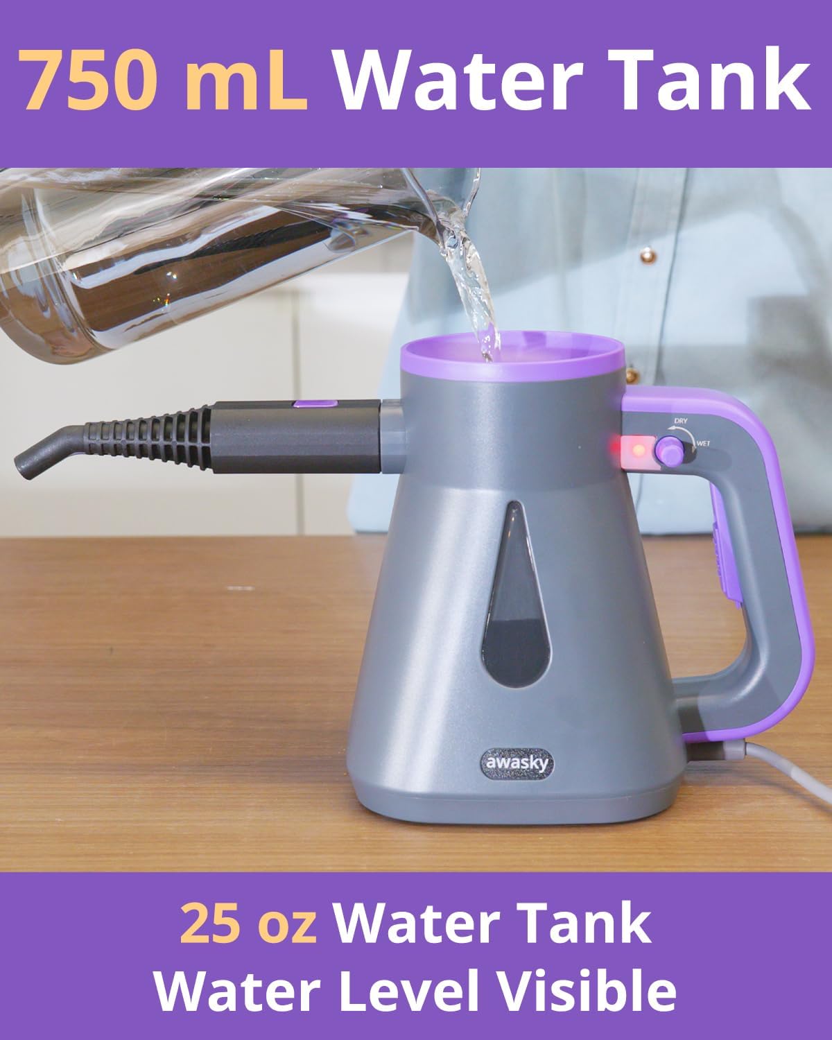 Steam Cleaner Handheld: 1200W Fast 10-Sec Heat-Up-750mL (25oz) Tank-No Cooling-Refill Anytime-Lockable Steam Trigger-14-Piece Kit Hand Held Steamer for Home Car Grout Tile Cleaning Grey