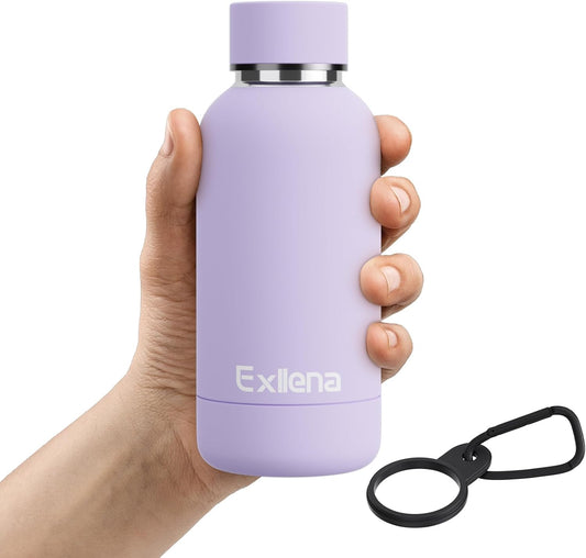 Small Water Bottle 12oz with Clip, Double Wall Stainless Steel Vacuum Small Insulated Water Bottle Keeps Drinks Cold 24 Hrs/Hot 12 Hrs for Kids Handbag School BPA Free (Purple)