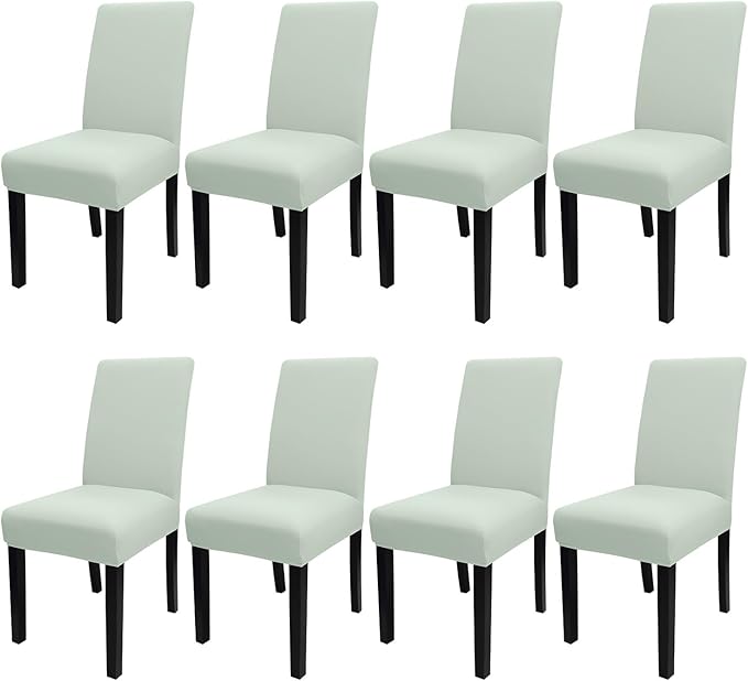 JQinHome Smoke Green Chair Covers for Dining Room Set of 8, High Stretch Removable Washable Parsons Chair Slipcover for Home Party Hotel Wedding Ceremony (8PCS, Smoke Green)