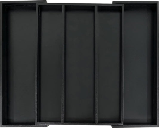 Utoplike Bamboo Drawer Organizer Kitchen Utensils, Adjustable Black Silverware Holder and Cutlery Tray Organiser, Expandable Drawer Divider for Flatware, Knives in Kitchen, Bedroom, Living Room