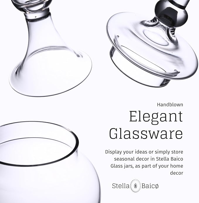 Stella Baic Hand-Blown Glass Apothecary Jar with Lid, Minimalist Style, Decorative Jar, Clear Glass Candy Jar, Height: 12.6", Diameter: 6.5