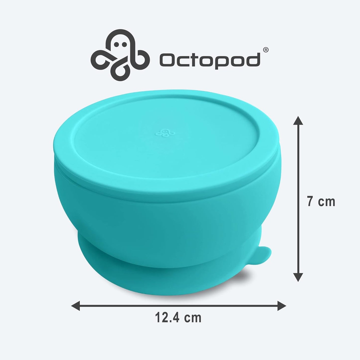 Octopod Silicone Baby Suction Bowl With Lid - Toddler & Baby Bowls, Baby Food Containers, Spill Proof Bowls For Toddlers, Suction Baby Bowls With Lids, Food Grade Silicone Bowls For Babies (Turquoise)