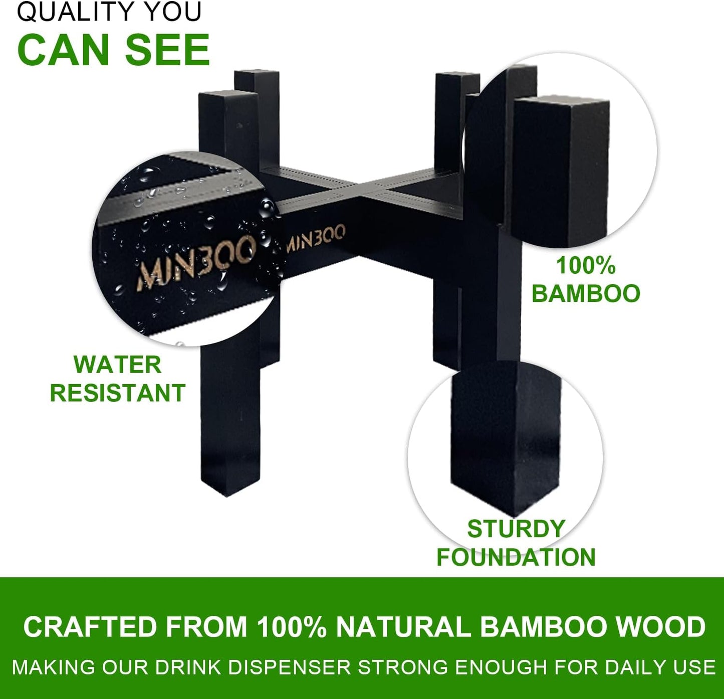 Adjustable Drink Dispenser Holder - Stand for 6-11" Dispenser, Fits 1-3 Gallon Glass Water Jar, Black