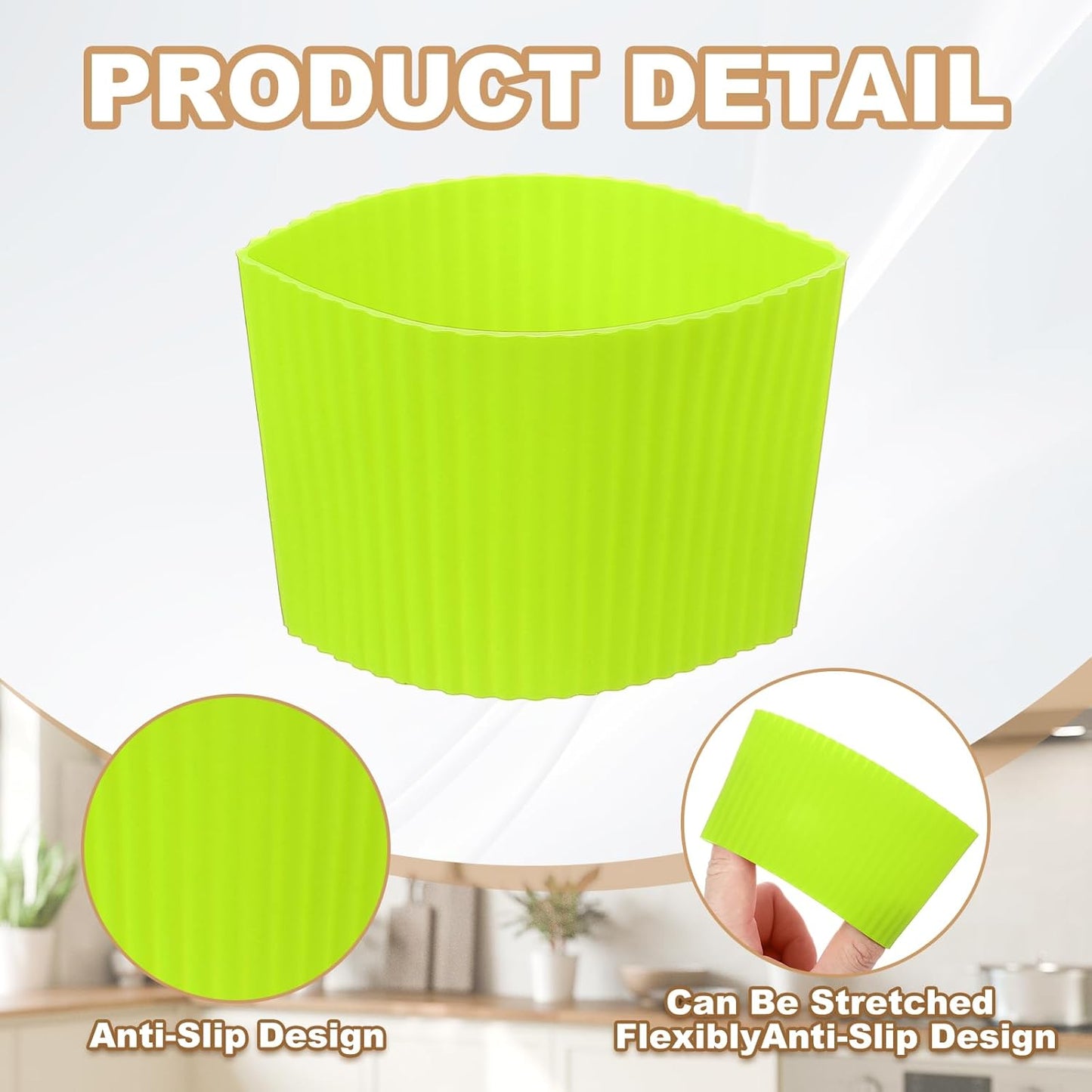 uxcell 6Pack Coffee Cup Sleeves, Reusable Silicone Heat Resistant Cup Protective Sleeve Nonslip Mug Protector Cover for Home Travel Coffee Mug Glasses Water Bottle Boots, Yellow Green