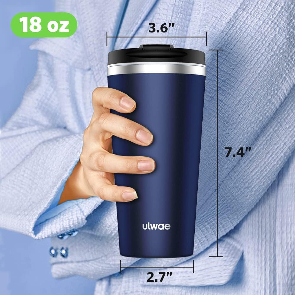 Insulated Coffee Mug with Ceramic Coating, 18oz Travel Mug with Leak-proof Lid, Vacuum Double-wall Tumbler, Stainless Steel Thermal Cup for Tea, Hot Cocoa, Cold Beverage, Ice Drinks