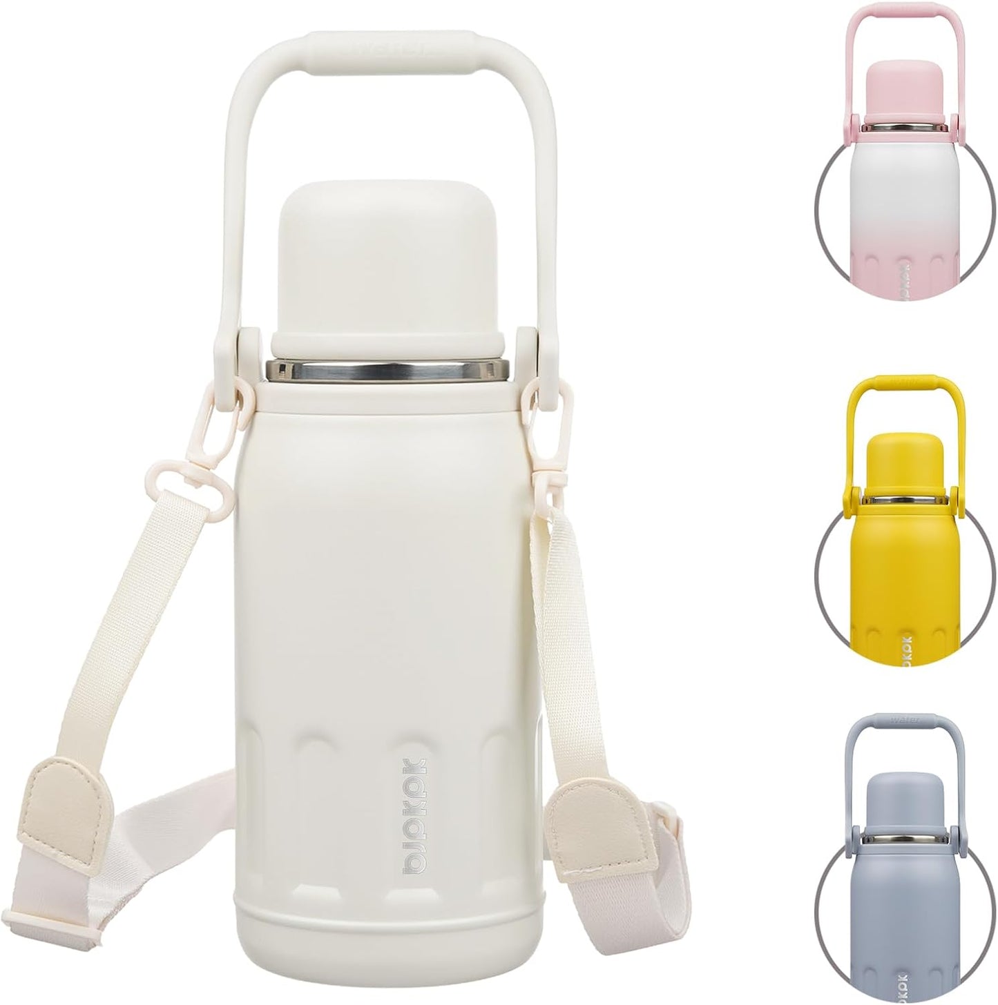 BJPKPK Insulated Water Bottle Leak Proof 27oz Stainless Steel Water Bottles with Handle and Lid Travel Metal Thermos,Beige