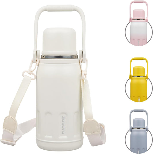 BJPKPK Insulated Water Bottle Leak Proof 27oz Stainless Steel Water Bottles with Handle and Lid Travel Metal Thermos,Beige