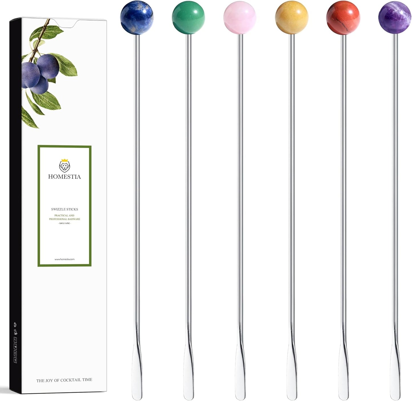 Homestia 6 PCS 8.6 Inch Metal Stir Sticks Coffee Stirrers Reusable Stainless Steel Swizzle Stick Drink Coffee Stirrers for Cocktail Beverage Milk Juices, Multicolor for Cocktail Chocolate