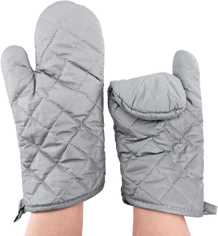 13 Inch Heat Resistant Oven Gloves New Cotton Oven Mitts Kitchen Gloves High Temperature Cooking Tool BBQ Gloves (13" Silver, 13 Inch)
