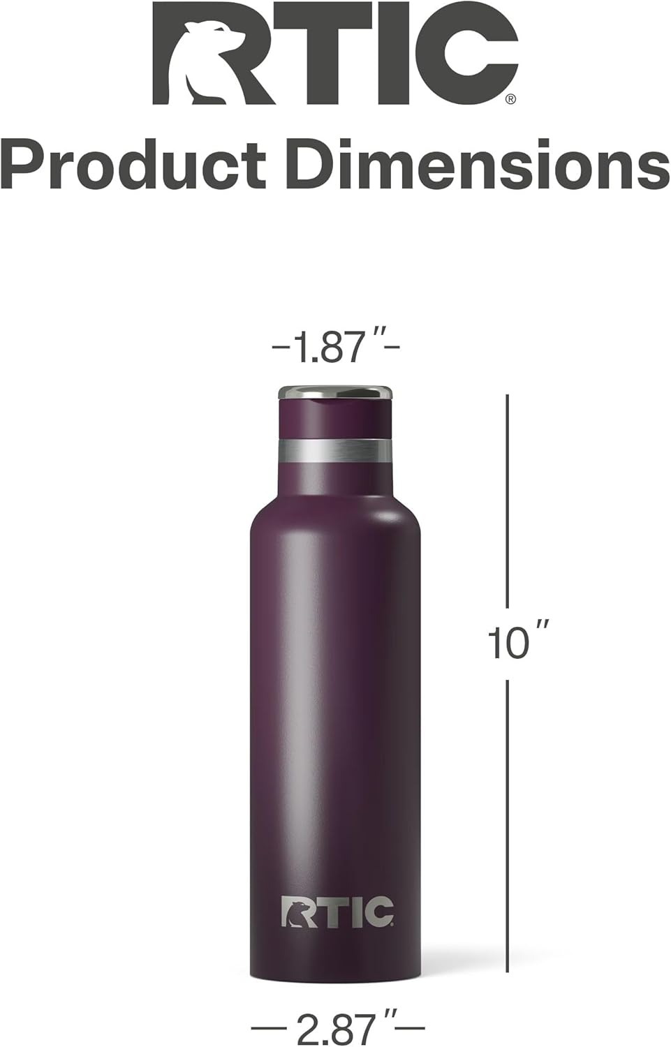 RTIC 20oz Journey Bottle Metal Stainless Steel Vacuum Insulated, BPA Free, Reusable, for Water, Hot and Cold Drinks, Travel, Sports, Camping, Plum
