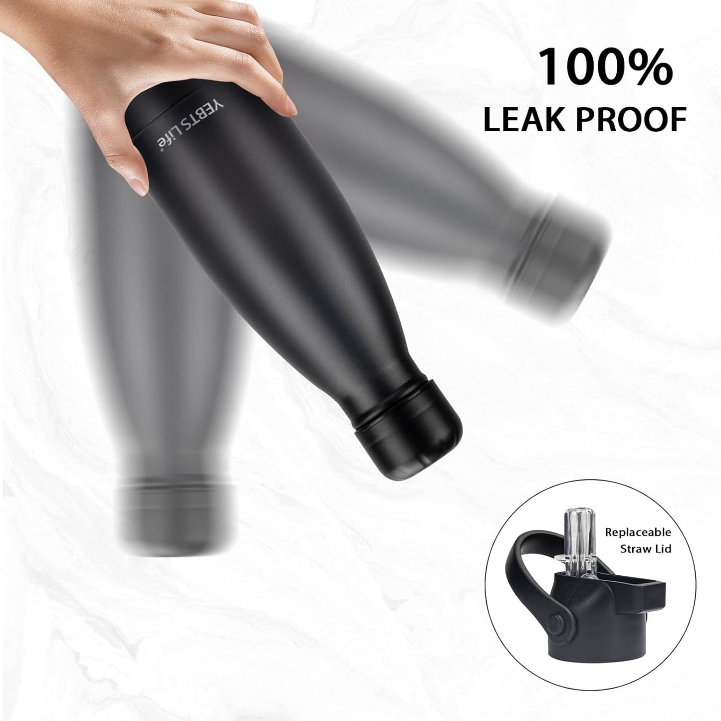 Insulated Water Bottle, 2 Pack-9oz Stainless Steel Water Bottles with straw lid, Metal Sports Water Bottles for Boys,Girls, Double Wall Vacuum BPA-Free Flask for Sports (Black-Sliver)