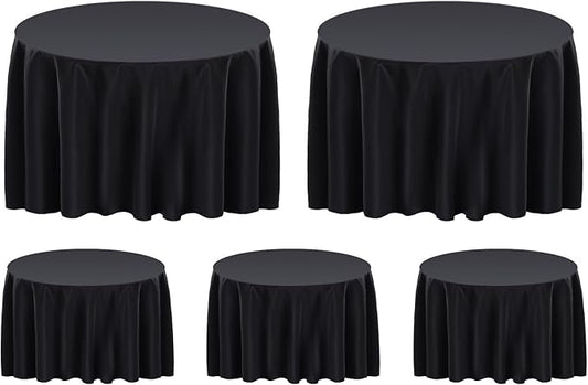 Surmente 132 inch Round Tablecloths -5 Pack Black Round Table Cloths, Polyester Fabric Table Covers for Wedding, Party, Banquet, or Restaurant