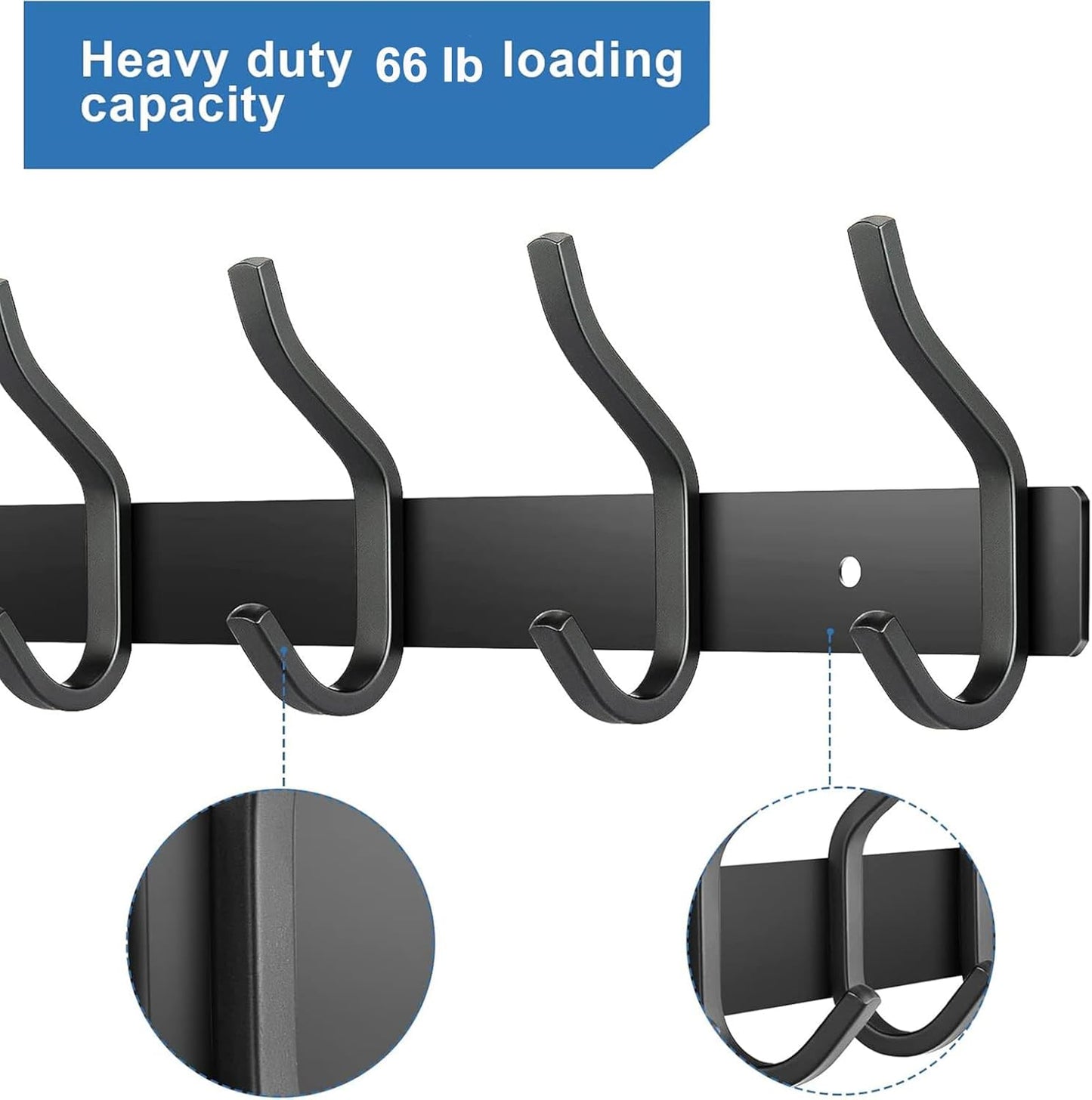 Wall Hooks Heavy Duty, 12 Inch Coat Rack Wall Mount with 4 Hooks, Black Wall Hooks for Entryway, Bathroom - for Hanging Backpack, Bag, Coat, Purse, Hat, Towel, Clothes,2 Packs