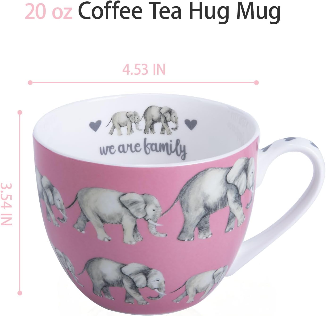 Premium 20 oz Bone China Elephant Hug Mug – Cute Elephant Design for Coffee & Tea, Ideal Holiday or Birthday Gift for Family and Friend, Designed in England by Harvest Green Studio